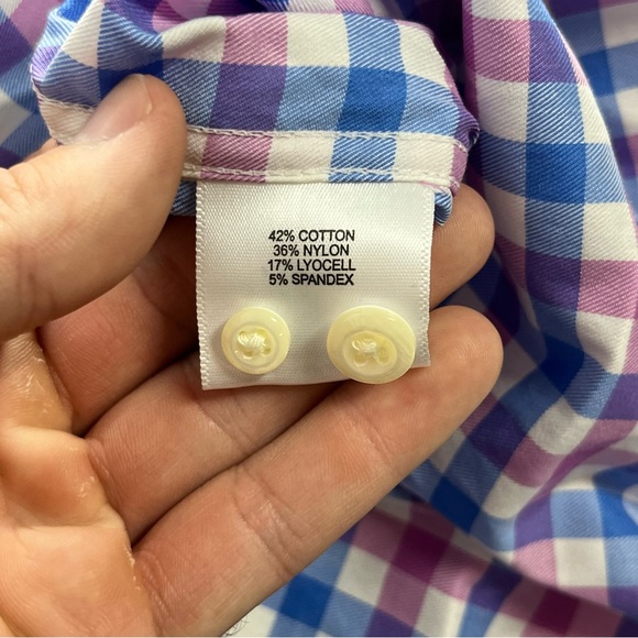 Peter Millar Shirt Mens XL‎ Purple Blue White Gingham Plaid Button Up Cotton EUC - Picture 7 of 8
